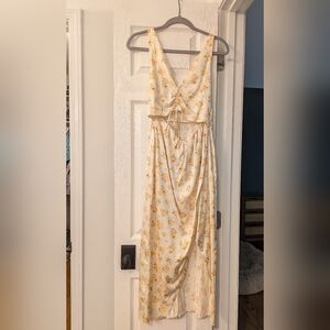 Abercrombie Cinch-Front Satin Midi Dress